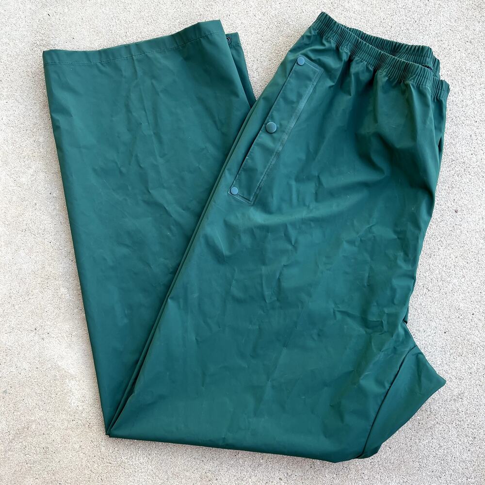Columbia Pull On PVC Nylon Snap Rain Pants Green Waterproof Activewear Mens XL